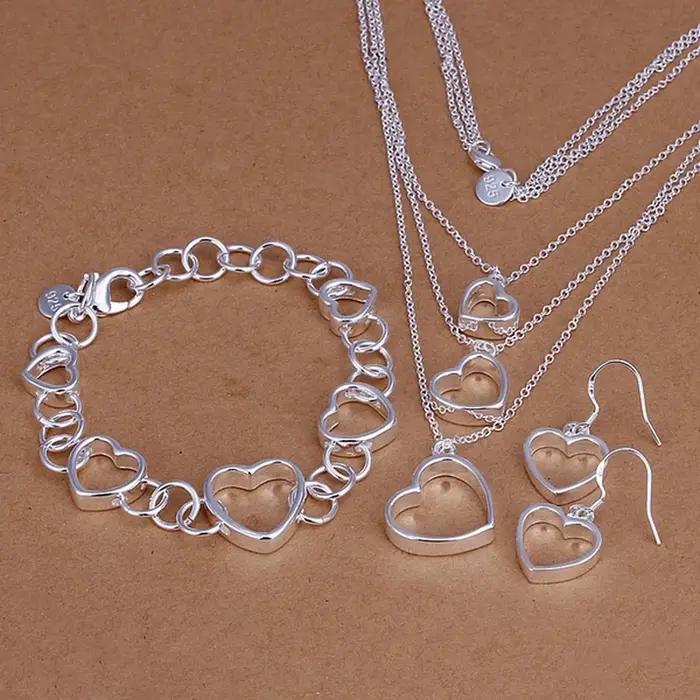 925 argent sterling certains modèles cadeau de Saint Valentin collier bracelet boucles d'oreilles ensembles de bijoux de mode pour les femmes mariage de mariée
