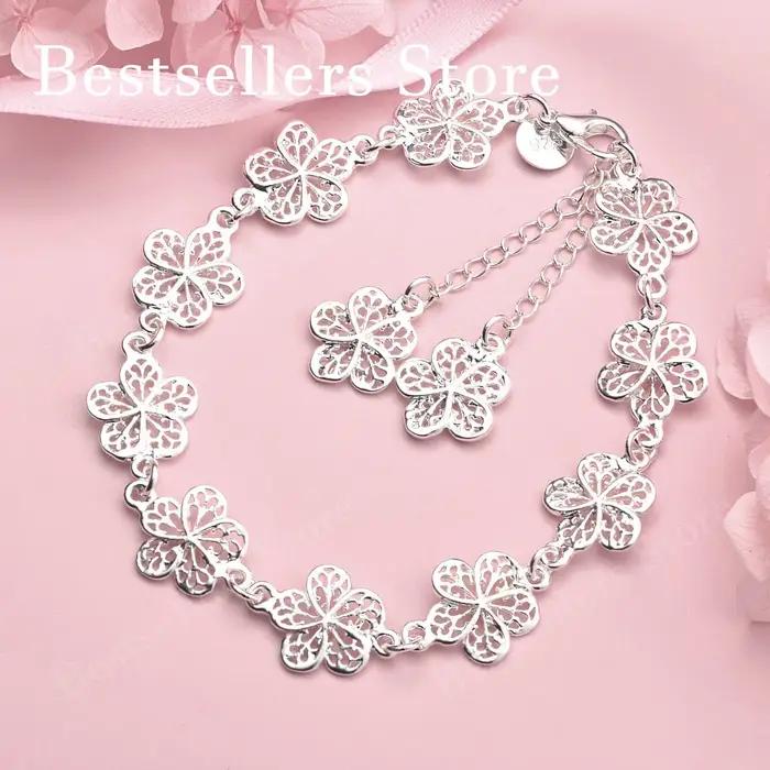 Bracelet à fleurs exquises en argent sterling 925