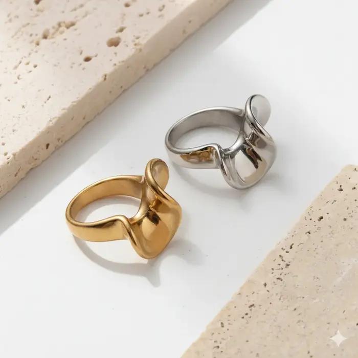 St.delan Vente en gros de bagues statement en acier inoxydable plaqué or 18 carats | Bijoux de mode pour femmes
