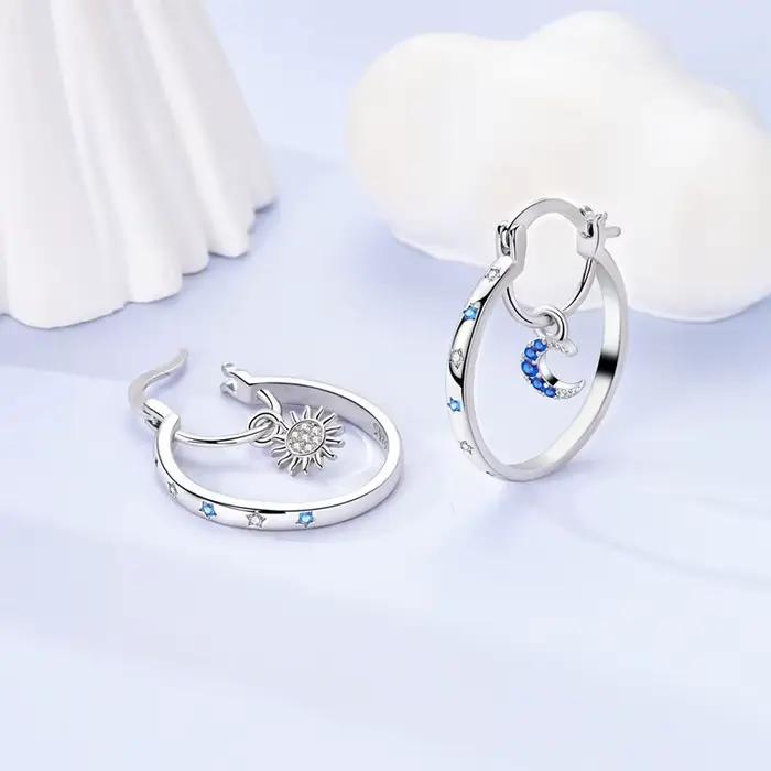 Boucles d'oreilles soleil et lune intérieures en argent Sterling 925 pour femmes, cerceau en Zirconium pour anniversaire, bijoux cadeaux de mariage