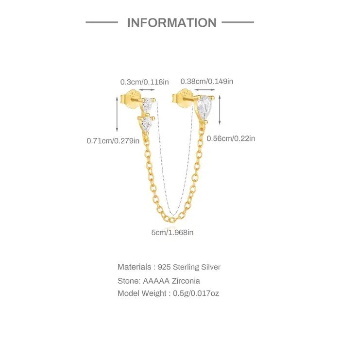 AIDE 925 en argent Sterling chaînes de cristal boucle d'oreille pour les femmes strass Double goujons Cartilage Piercing boucle d'oreille bijoux fins