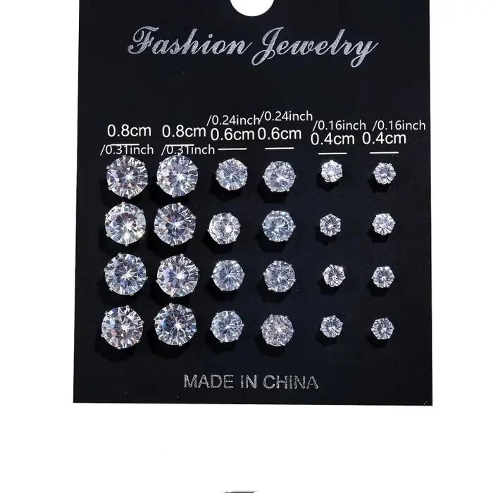 12 paires de boucles d'oreilles en Zircon à Six griffes