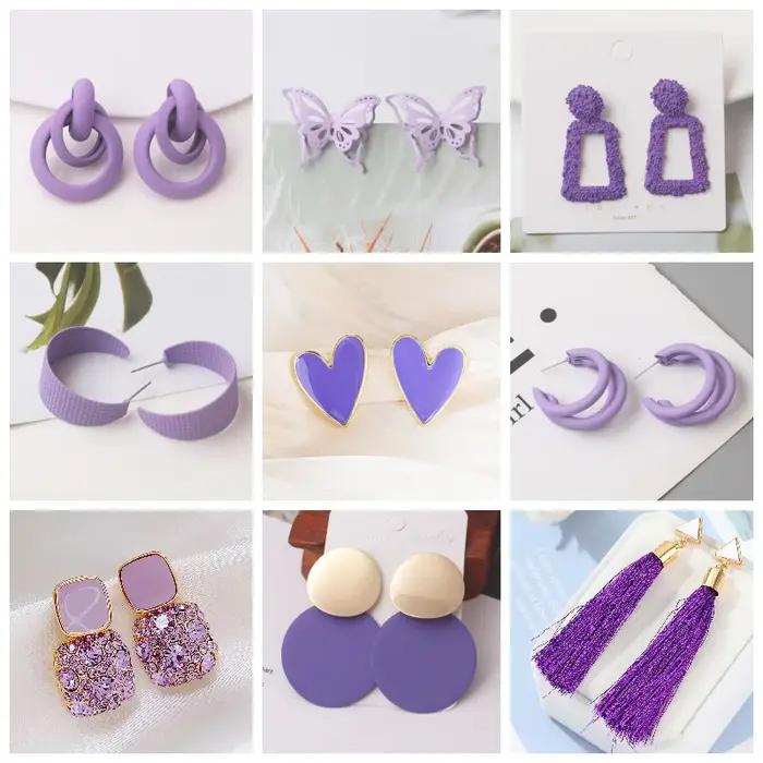 Couleur pourpre femmes boucles d'oreilles pendantes petites