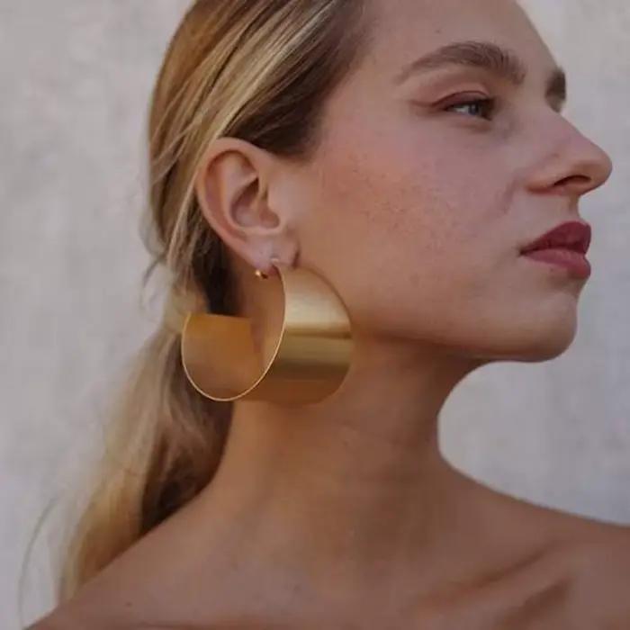 Boucles d'oreilles créoles pour femmes, couleur or, grand pendentif, boucles d'oreilles pendantes