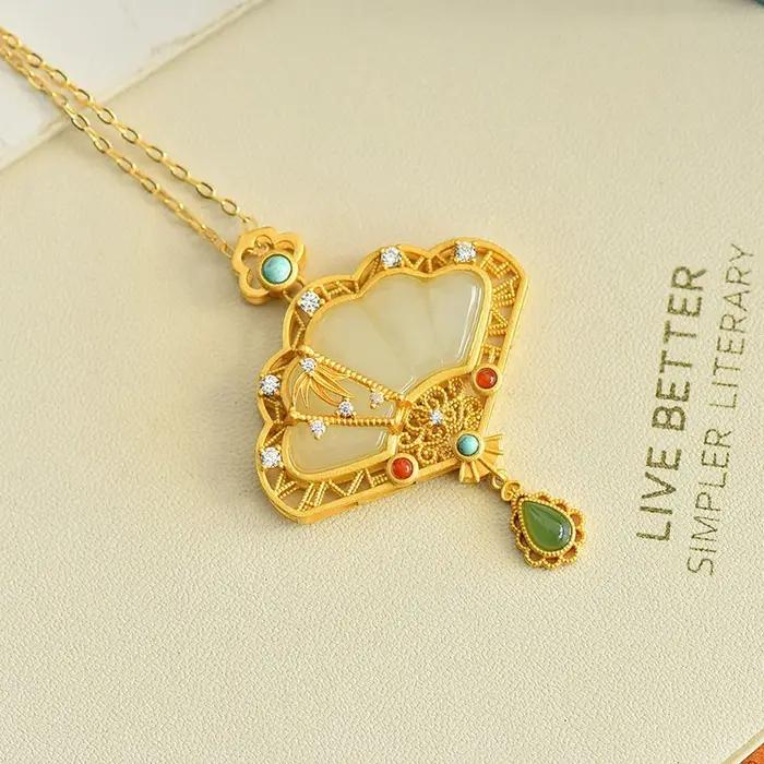 Pendentif en forme d'éventail en jade blanc naturel Hetian