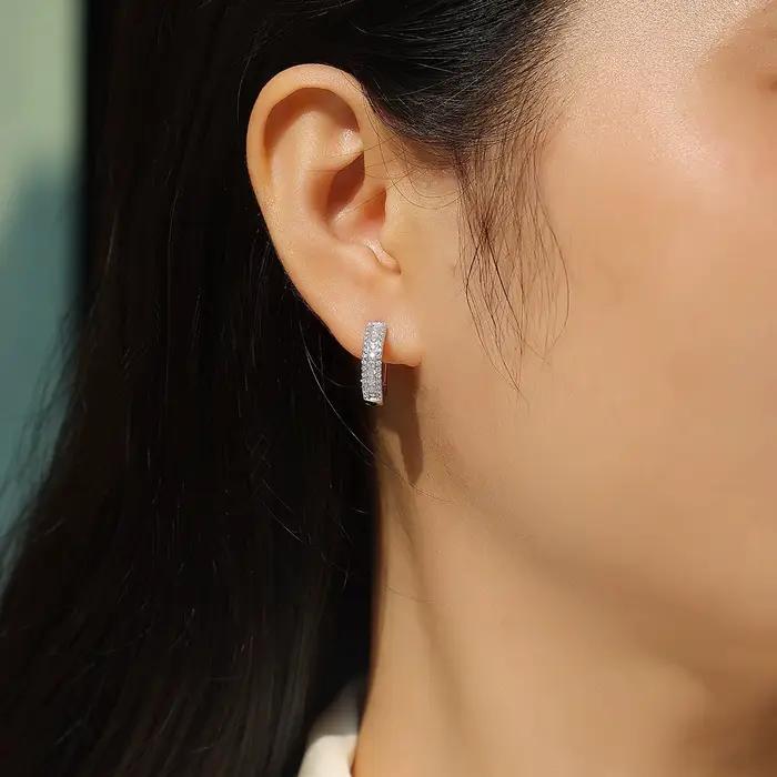 JIUZUAN-Boucles d'Oreilles Tricolores Moissanite pour Femme, Clous Plaqué Argent 925, Platine 18K, Bijoux Brillants avec Certificat
