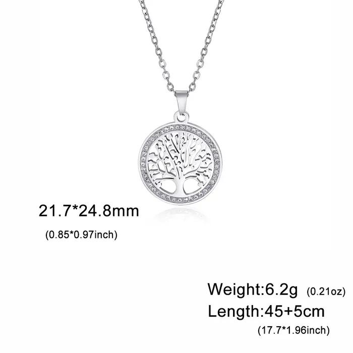 Skyrim-Collier arbre de vie pour femmes en acier inoxydable couleur or Zircon clair pendentif rond C