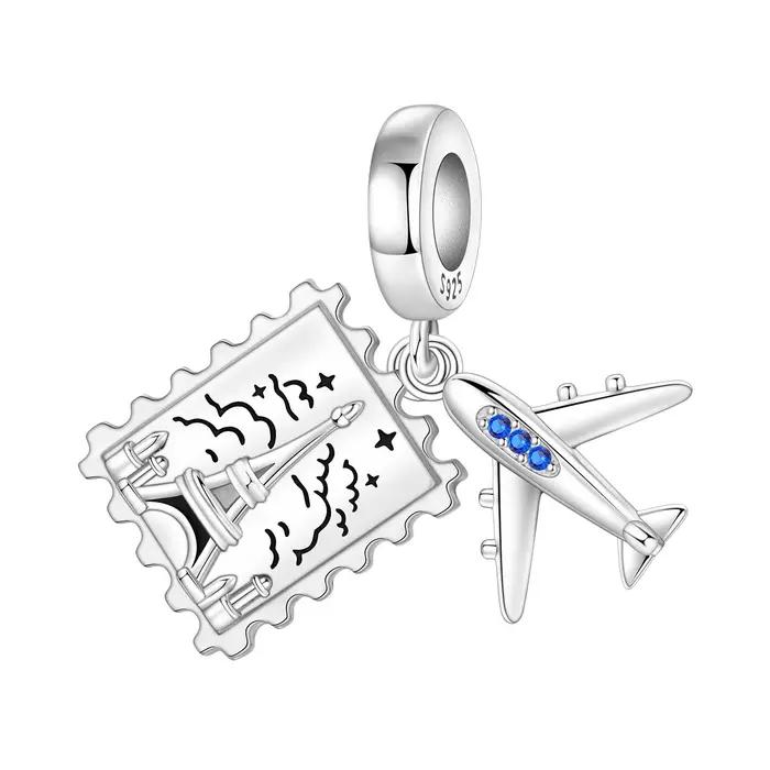 Original S925 argent Sterling coeur symbole chanceux Statue de la liberté pendentif perles idéal pour Bracelet collier bricolage cadeaux de fête bijoux