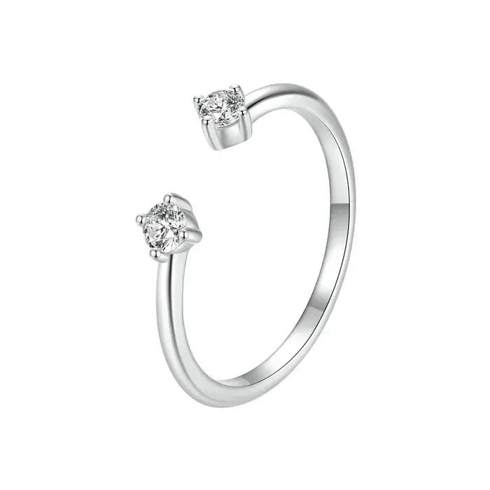 BAMOER Moissanite plaqué or blanc bague réglable en argent Sterling 925 empilable 4 griffes anneau o