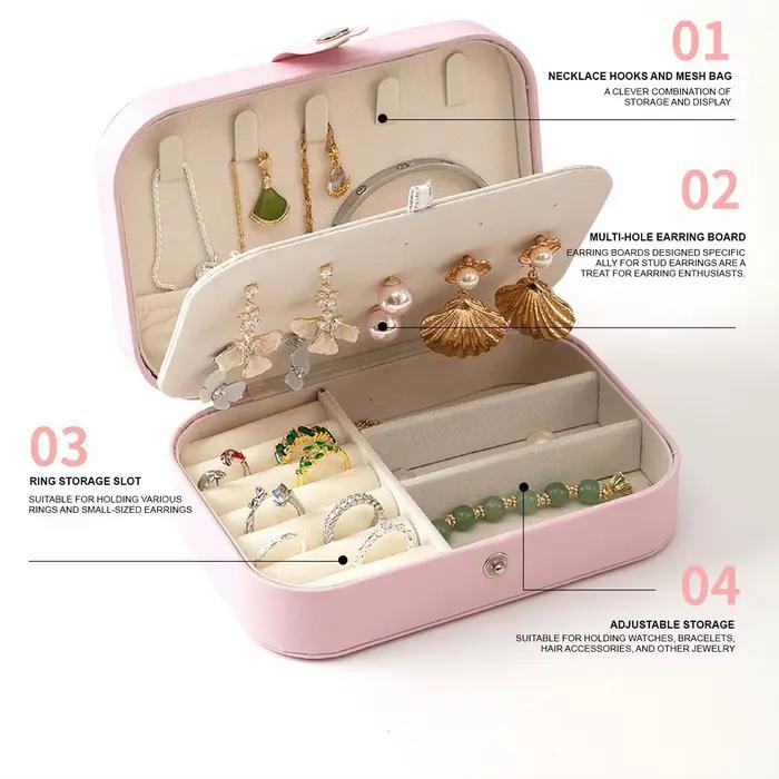 Boîte à bijoux Portable multi-compartiments avec doublure en velours