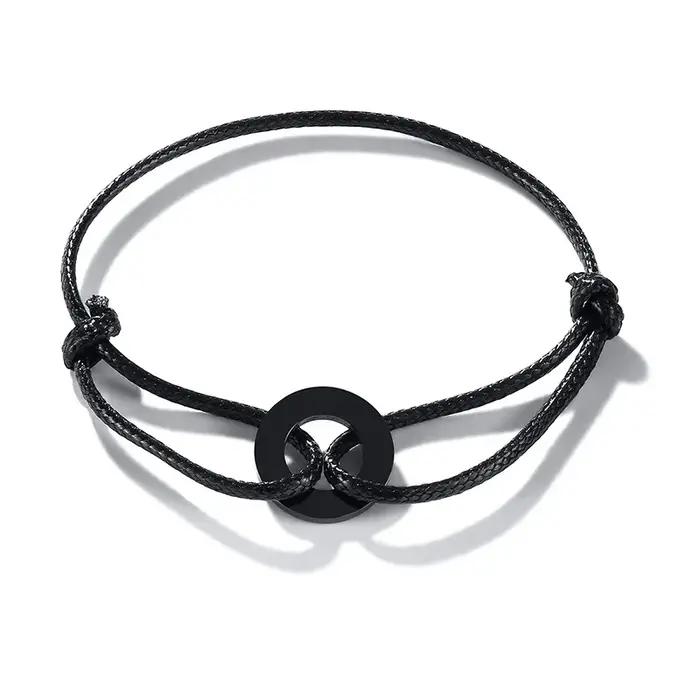 Bracelet de Karma à cordon noir, breloque à boucle circulaire, bijoux de Yoga spirituel, Bracelet ré