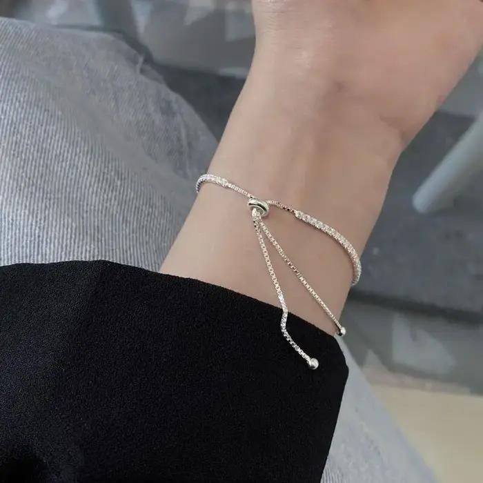 Bracelet en argent sterling 925 élégant avec chaîne de zircon et cristaux pour femme