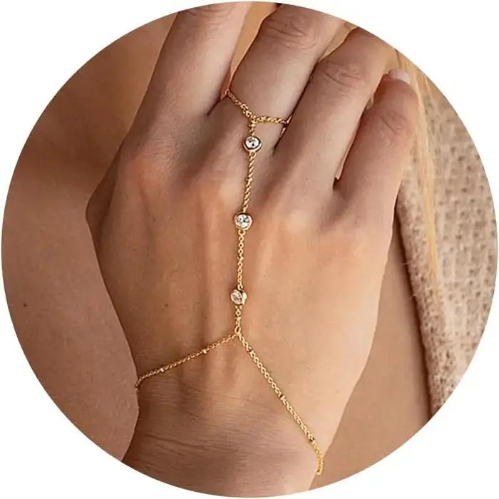 Chaîne à main anneau Bracelet bijoux pour femmes fille délicate 14k plaqué or à la mode 2024 été