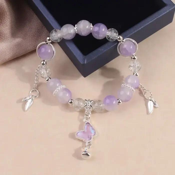 Bracelet en verre arc-en-ciel à sept couleurs pour femme, style rétro chinois, avec perles dégradées