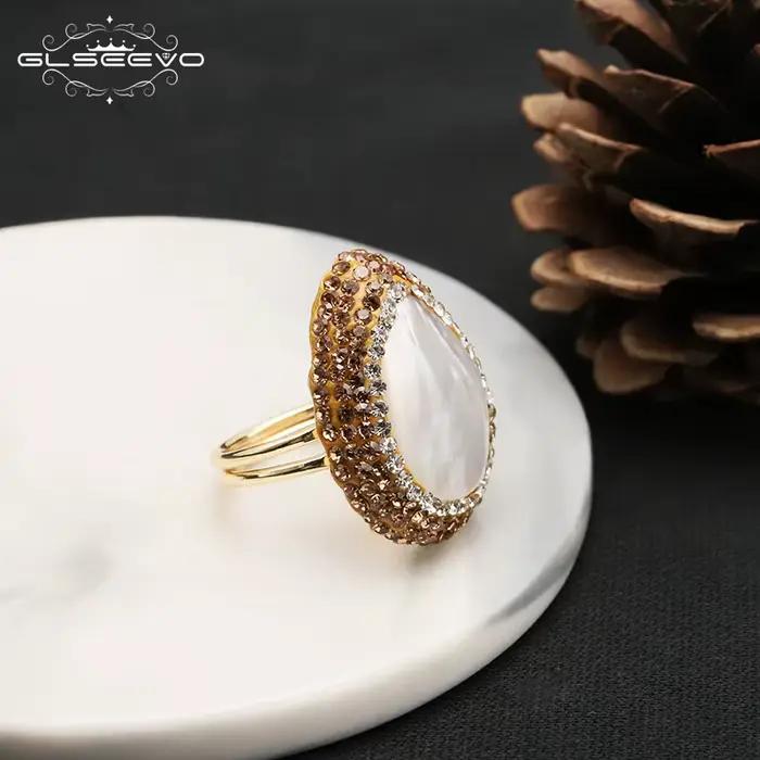 GLSEEVO-Bague en Perles Baroques Naturelles pour Femme, Strass Incrustés à la Main, Mode Exquise, Personnalité, Luxe, ix, Bijoux pour Dames, Nouveau