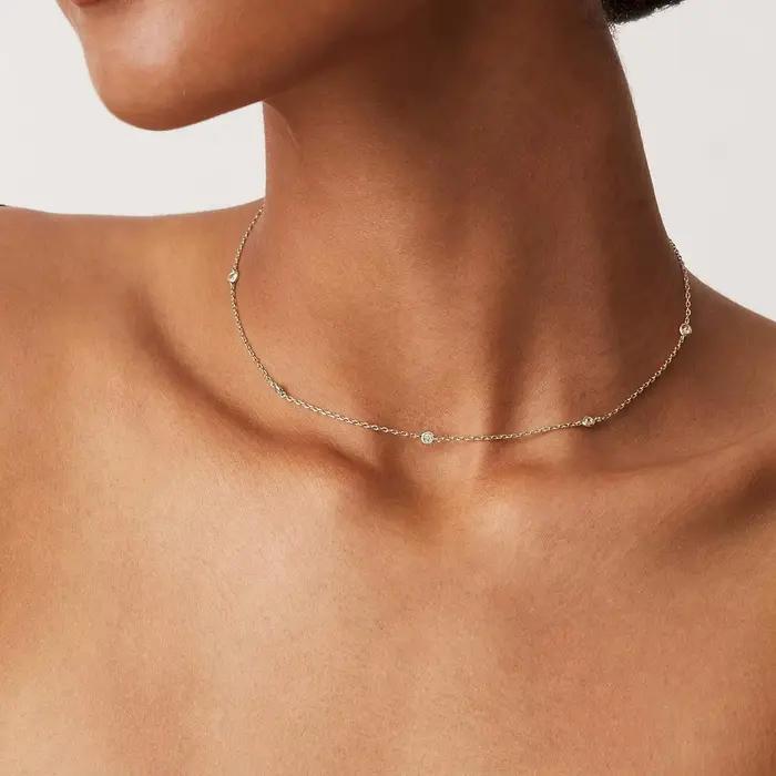 Collier de Station plaqué or K, collier en diamant plaqué argent pour femmes, colliers en diamant simulé, cadeau pour femmes, chaîne CZ