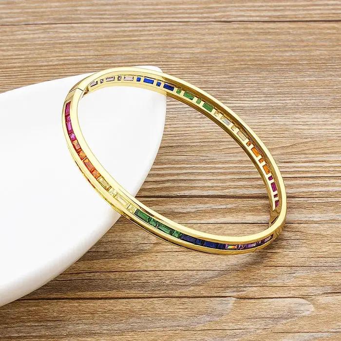 AIBEF – Bracelets à breloques arc-en-ciel en strass, manchette en cuivre et zircone, bijoux de haute qualité, cadeau pour femmes et filles, nouvelle mode 2021
