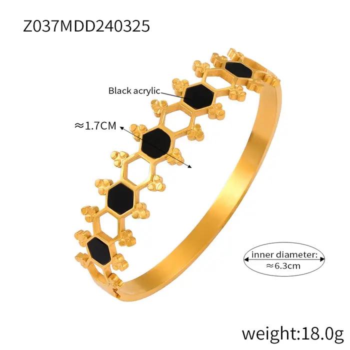 Bracelet en acier inoxydable pour femmes, design nid d'abeille incurvé, surface plaquée 18 carats, b