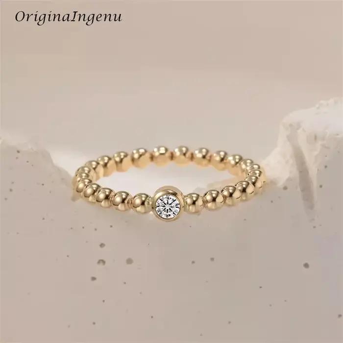 Bague Moissanite remplie d'or 14K, perles faites à la main, bijoux minimalistes, résistant au ternis