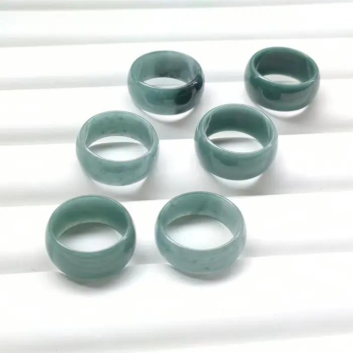 Bague en Jade d'eau bleue naturelle du Myanmar pour hommes et femmes, pierres précieuses de guérison, bijoux fins, véritable qualité A, anneaux larges en Jade de Birmanie