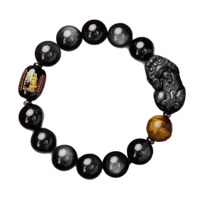 Bracelet en obsidienne naturelle perlée pour l'abondance et la courage