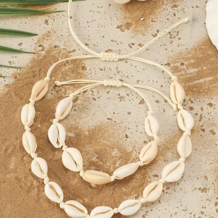 Bracelet et collier bohème hawaïen coquillages corde chaîne océanique femme été occasions spéciales