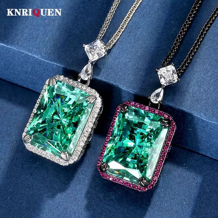 2025 rétro 15*20mm vert Tourmaline pendentif colliers pour femmes de luxe pierres précieuses laboratoire diamant Cocktail fête bijoux fins cadeau