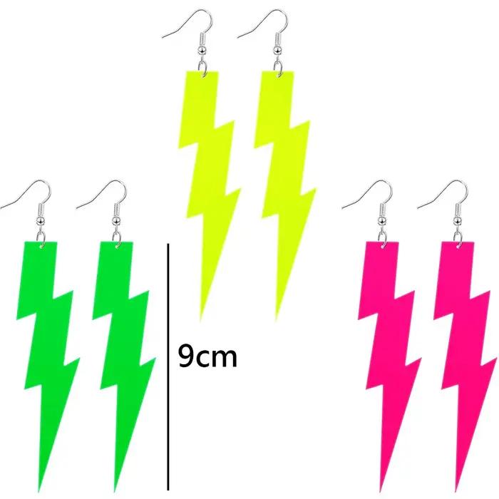 Boucles d'oreilles néon des années 80 pour femmes, pendentif rétro, goutte en acrylique, accessoires de fête qui brillent dans la nuit, décor vert jaune Roes rouge
