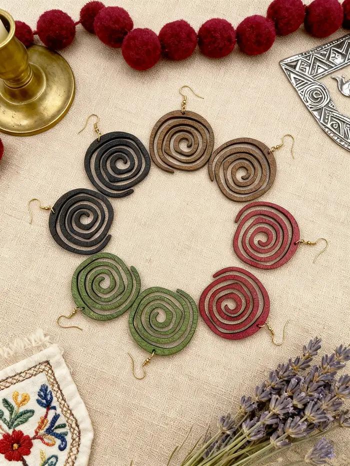 4 paires/ensemble de boucles d'oreilles géométriques rondes en bois de Style Vintage