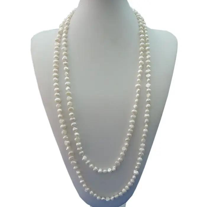 Collier Long de perles d'eau douce 100% naturelles, 59 pouces/150 CM, plusieurs couleurs, blanc, ros