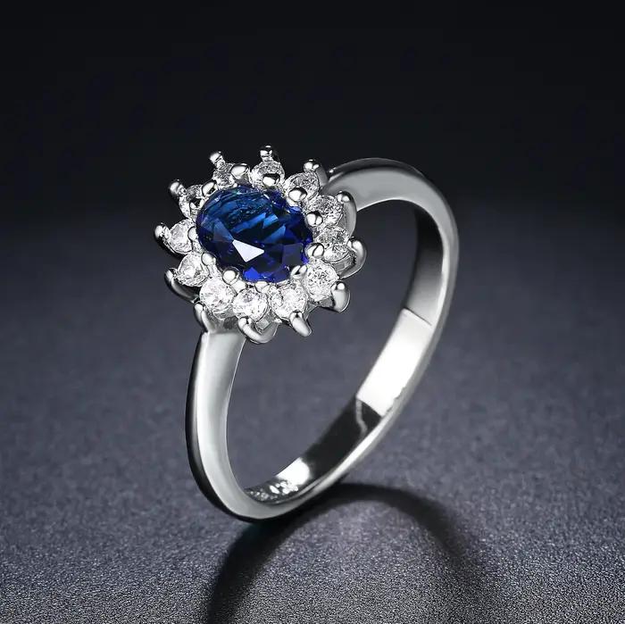 Bagues Princess Diana pour femmes en cristal bleu rouge élégantes occasion spéciale mariage anniversaire cadeau
