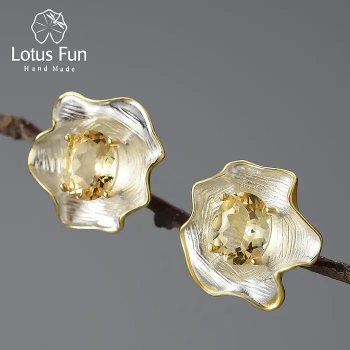 Lotus Fun – boucles d'oreilles en argent Sterling 925 pour femmes, pierres précieuses en topaze natu