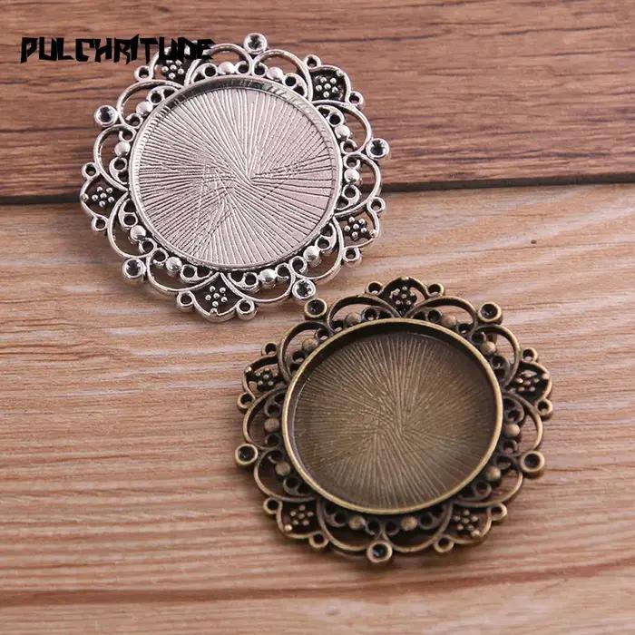 2 pièces Vintage deux couleurs rond camée filigrane Cabochon paramètres 39mm (convient 25mm de diamètre) métal Photo fabrication de bijoux