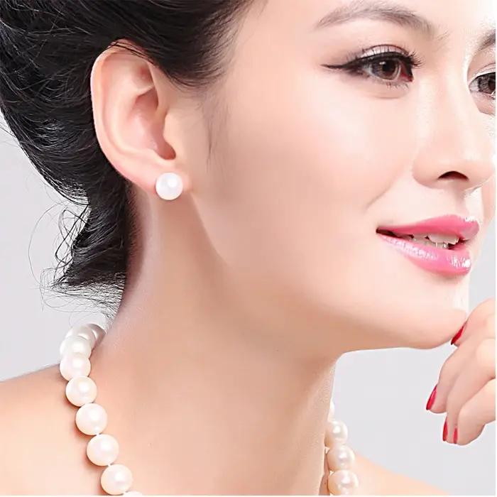 Boucles d'oreilles en perles d'eau douce naturelles blanches véritables pour femme