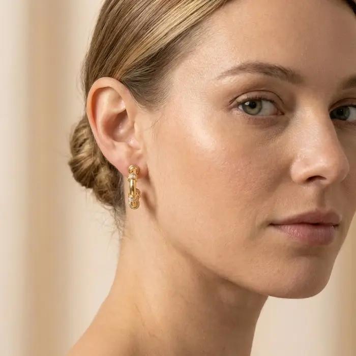 Boucles d'oreilles créoles en bambou plaqué or 18 carats pour femmes