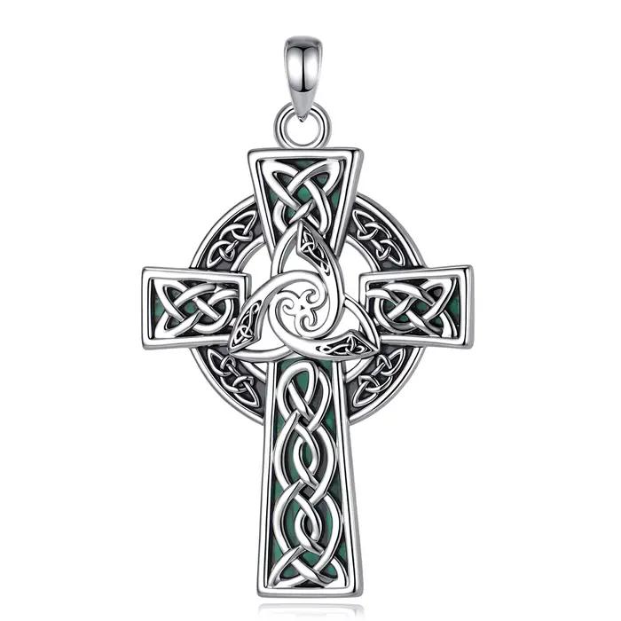 Collier en cuivre Eudora avec croix celtique Triquetra, pendentif en malachite, amulette chrétienne,
