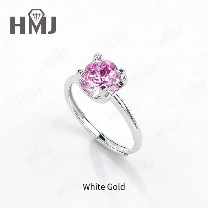 Bague en saphir/padparacha cultivé en laboratoire, argent sterling 925, taille ronde, rose/bleu, bij