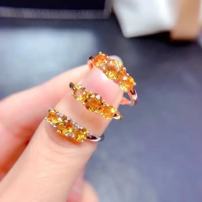 Bague de fiançailles en citrine sertie d'argent réglable pour femmes occassions spéciales anniversaires mariage élégante