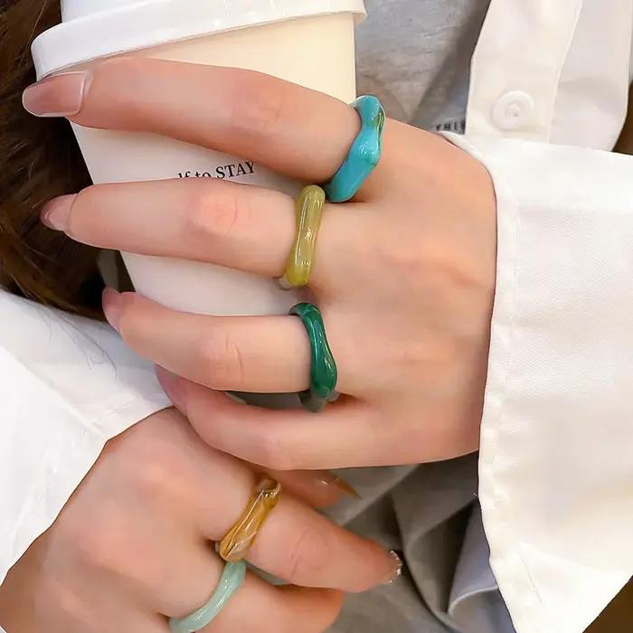 Ensemble de bagues bohème rétro en résine acrylique pour femmes