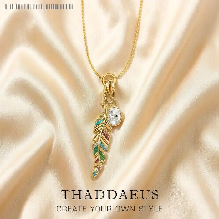 Collier à breloques plume dorée et ovale CZ printemps flambant neuf bijoux de mode Europe 925 en arg