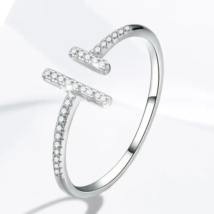 Bague en argent Sterling 925 pour femmes, Simple, brillante, longueur parallèle, Zircon réglable, fiançailles, luxe, haute qualité, bijoux fins