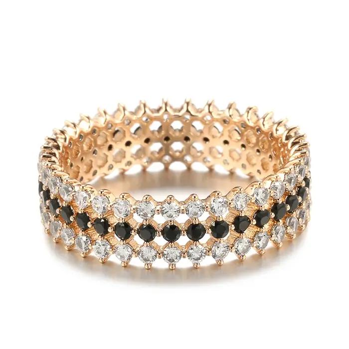 Kinel – bagues en or Rose pour femmes, accessoires Vintage, Zircon naturel brillant, noir et blanc, bijoux fins, tendance 585