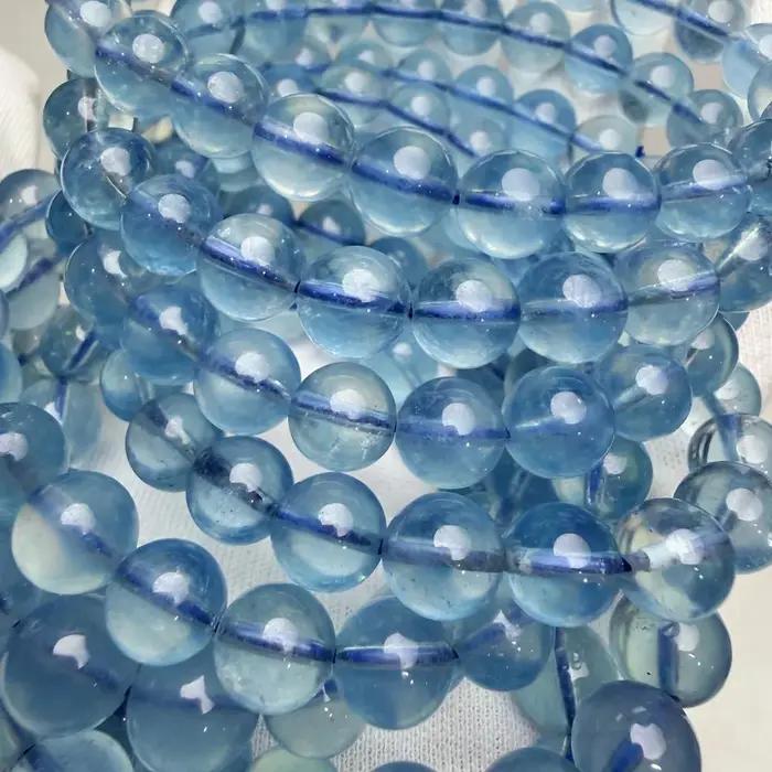 Bracelet et collier de perles rondes en aquamarine bleu profond naturel 6A pour la création de bijoux fins