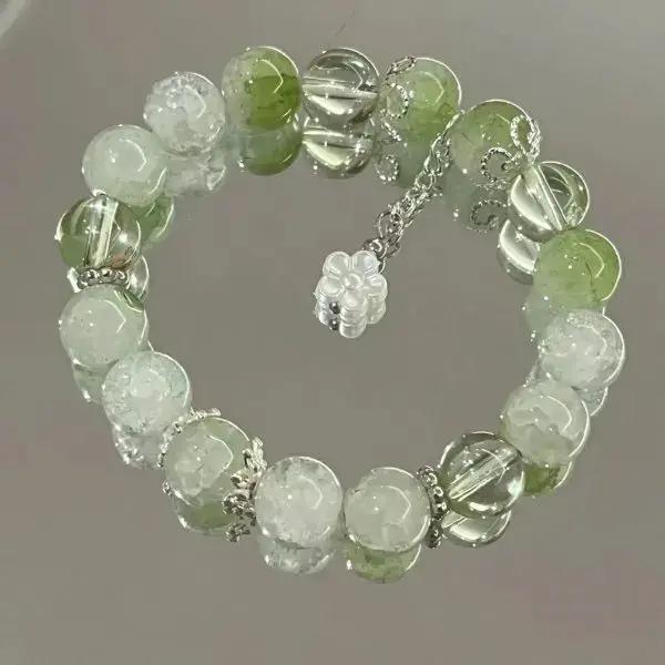Bracelet Papillon Super Féerique au Design Unique pour Femme, Chaîne Élastique à Perles Vertes et Po