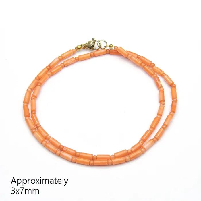 Collier de corail naturel de forme cylindrique 3x7mm