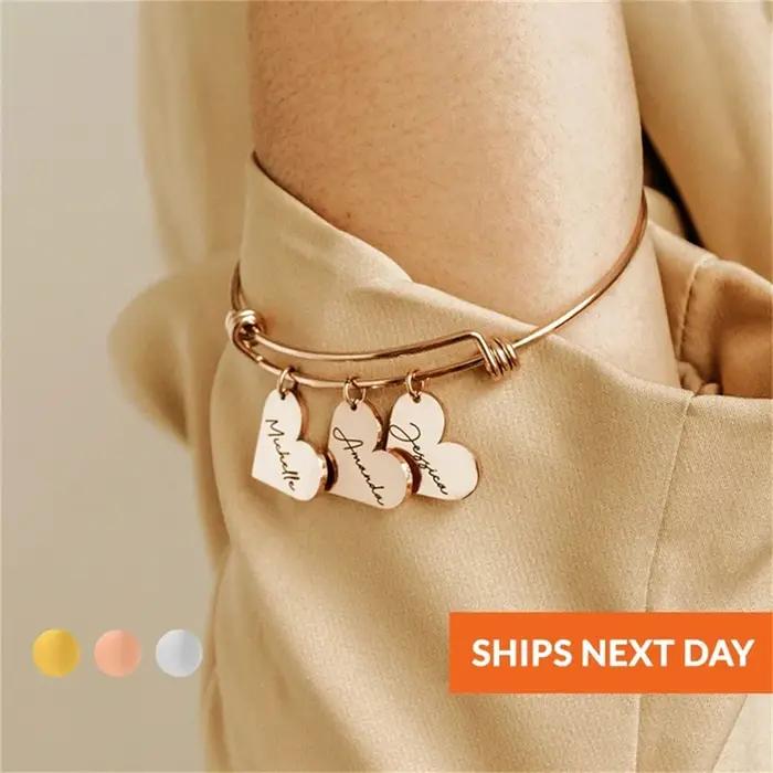 Bracelet personnalisé pour femmes coeur personnalisé gravé 1-6 noms bracelets réglables en acier ino