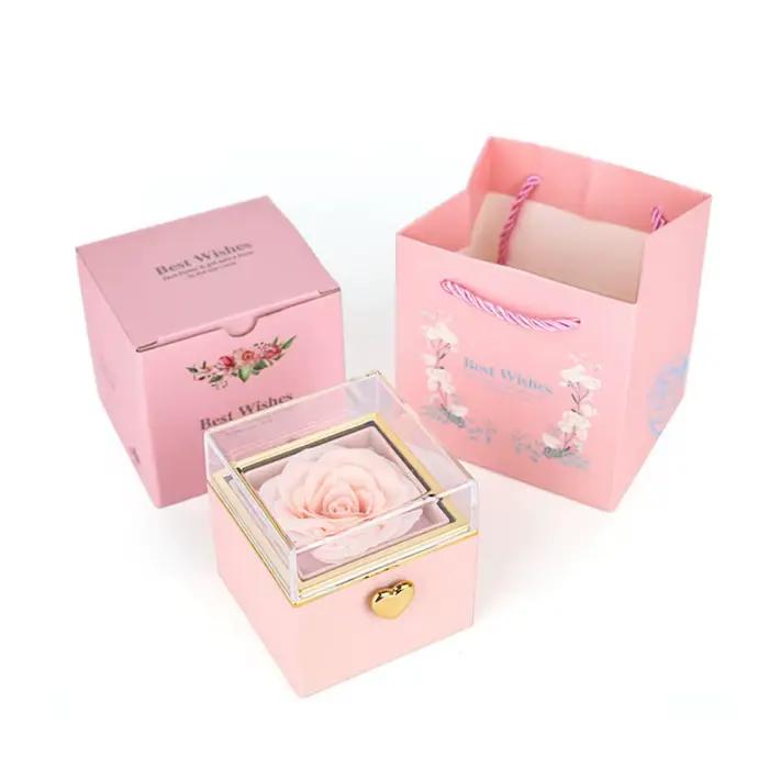 Boîte à bijoux rotative pour rose éternelle, présentoir de bague de fiançailles, boîtes à bagues de