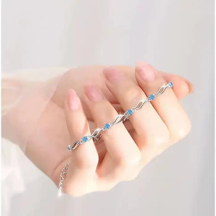 Bracelets rétro en argent Sterling 925 et cristal bleu pour femmes