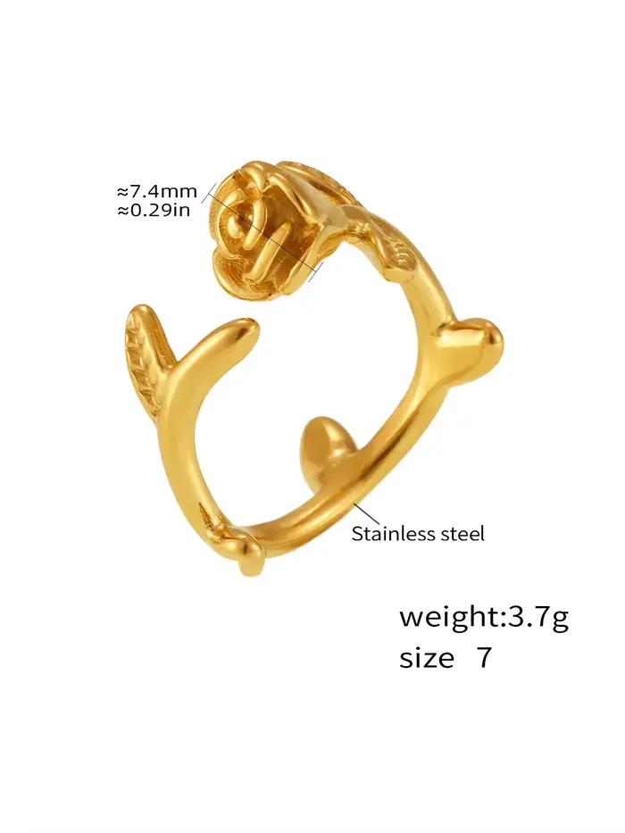 Bague en acier inoxydable plaqué or rose pour femmes élégante avec motif plante pour occasions spéciales comme Saint Valentin