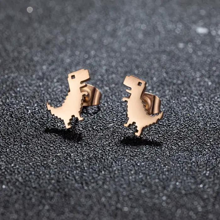 1 paire nouvelle mode minimaliste mignon femme en acier inoxydable Mini dinosaure boucles d'oreilles pour filles bijoux accessoire cadeaux